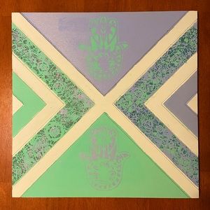 Decorative Hamsa Hand wooden chevron board